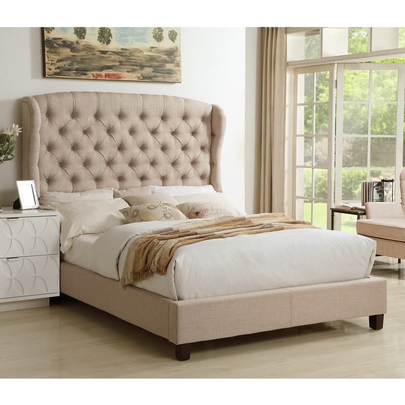 Kimberley Tufted Upholstered Wingback Bed Set, Queen Size