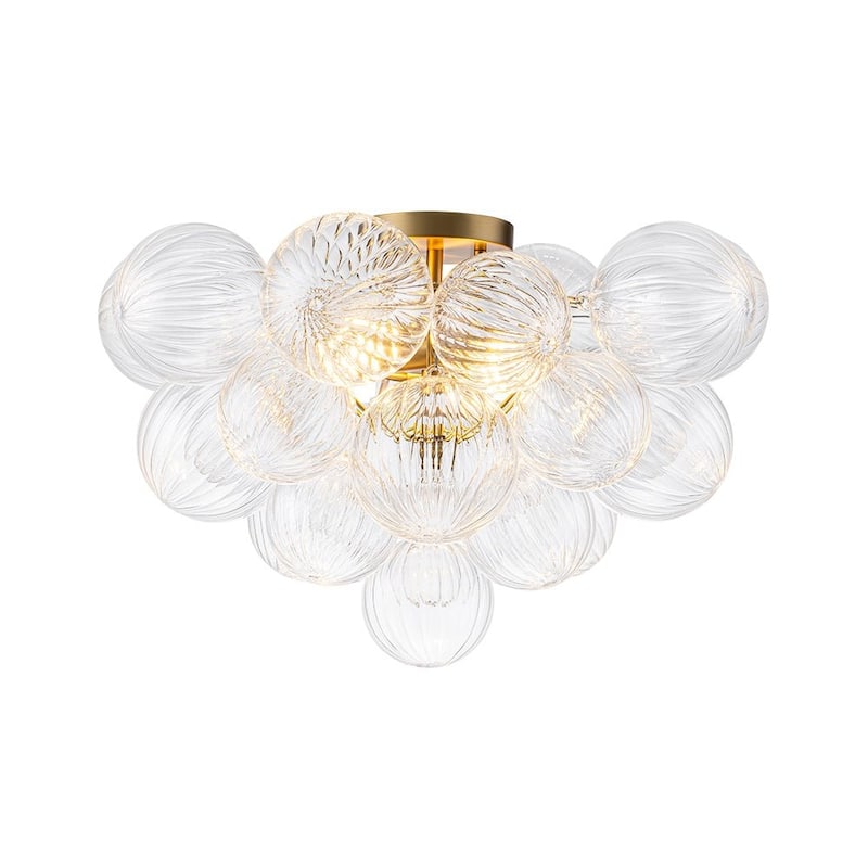 Glam 2-Light Striped Glass Cluster Bubble Living Room Flush Mount - 19.7 in