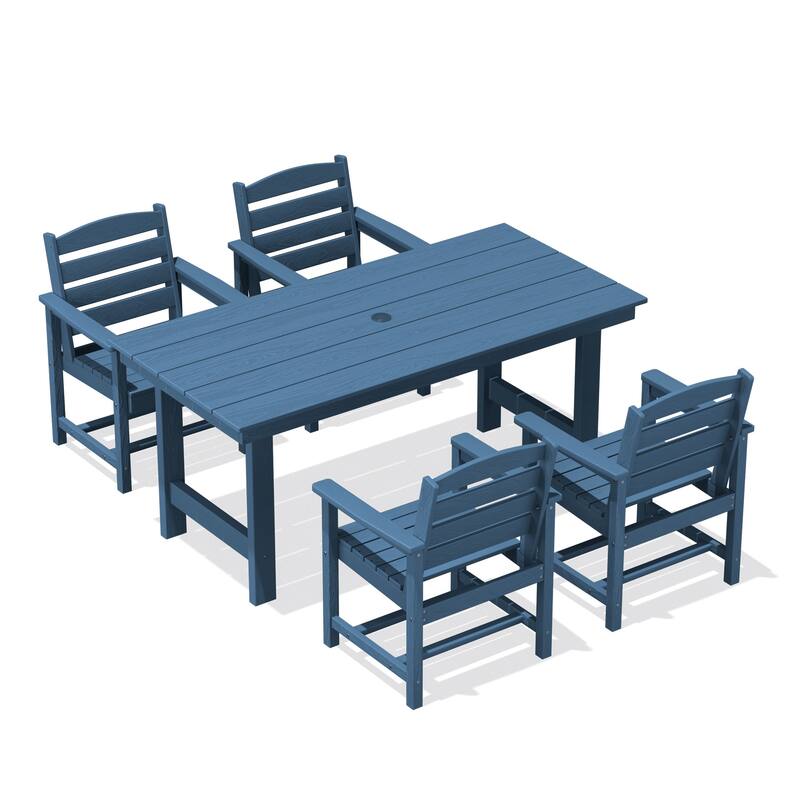 5-Piece HDPE Outdoor Dining Table Sets with Umbrella Hole - 1-Table 4-Chairs
