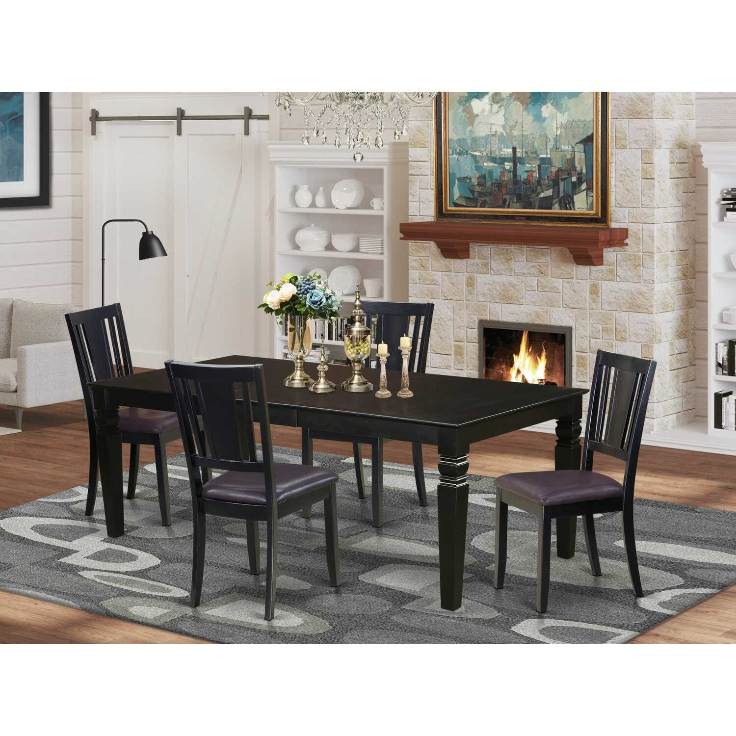 Dining Room Set - 9 Piece Table & Chair Set - Modern Kitchen Table with Extension Leaf