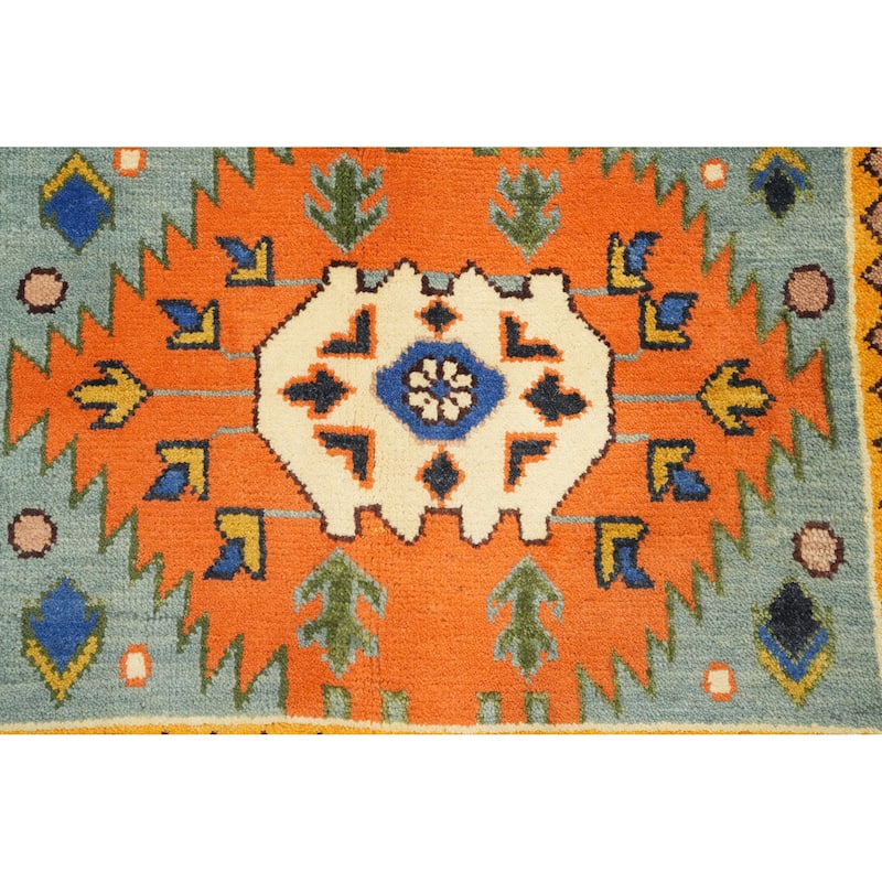 Hand Knotted Oriental 100% Wool Carpet Traditional Geometric Navy Blue & Blues Kazak Area Rug - 12' 2'' X 8' 10''