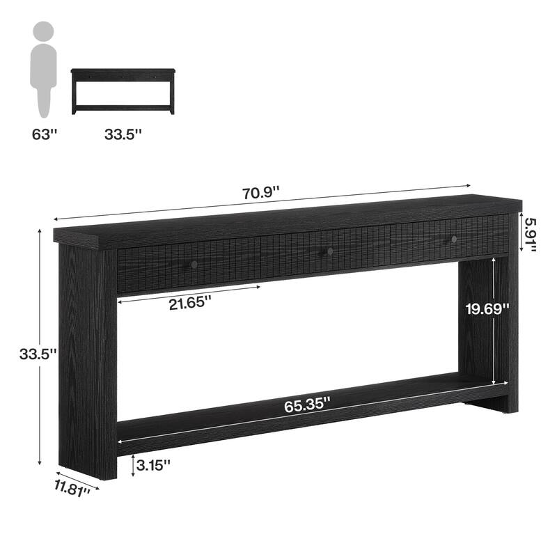 Industrial Wood Console Sofa Table with 3 Drawers for Entryway