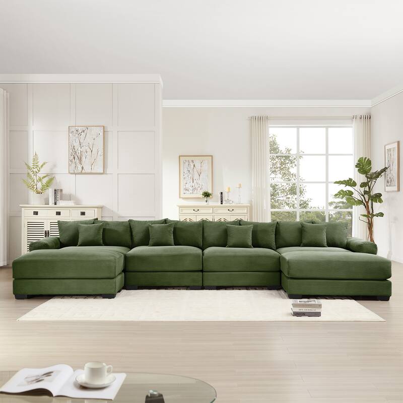 GDFStudio - Corduroy U-Shaped 4-Seater 167.6" Cloud Modular Sectional Couch with 2 Ottomans