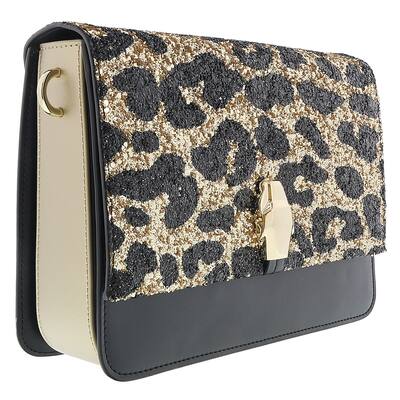 Class Roberto Cavalli Milano Rmx 00 Light Gold/Black Large Shoulder Bag for womens