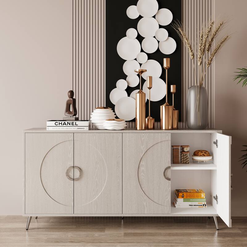 Wooden Sideboard with Adjustable Shelves and Metal Accents for Living Room Storage and Display