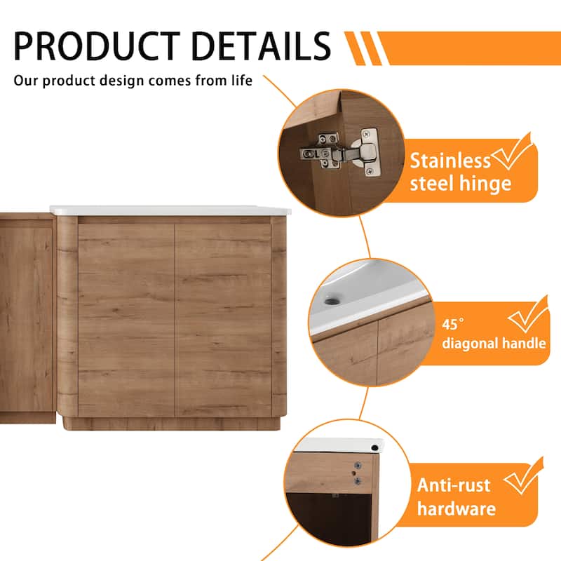 Bathroom Vanity With Sink In 36/40/48/52/60/64/84/92 Inch, Freestanding Bathroom Vanity With Doors and Adjustable Shelf