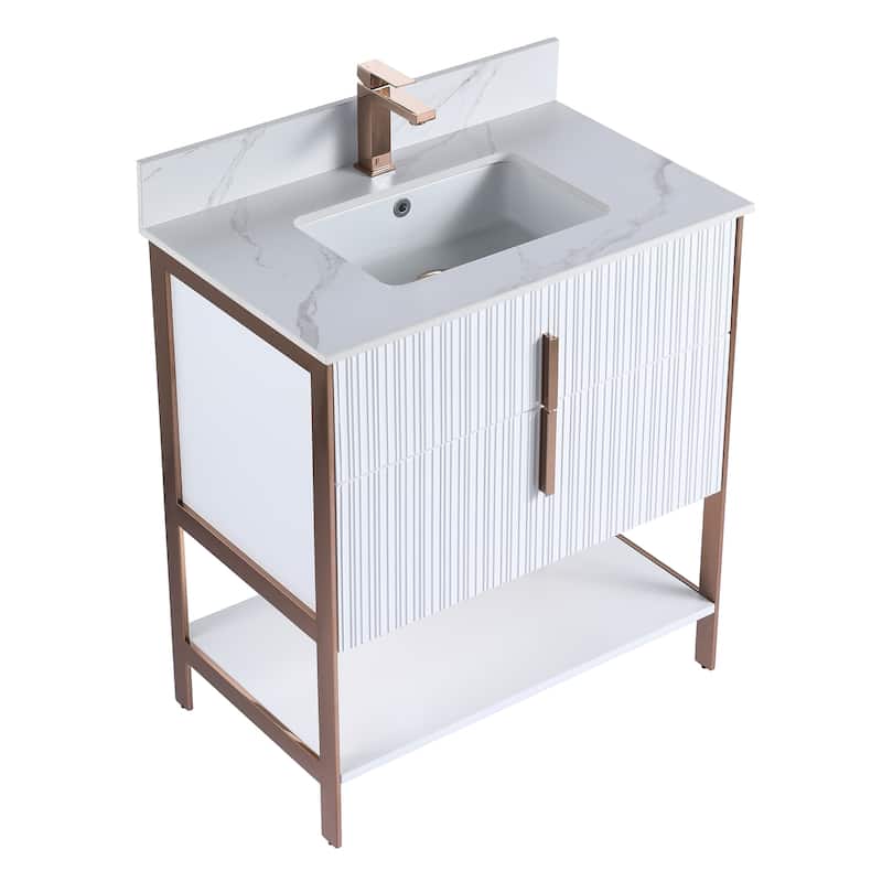 Fine Fixtures Serenity Modern Bathroom Vanity with White Carrara Stone Top