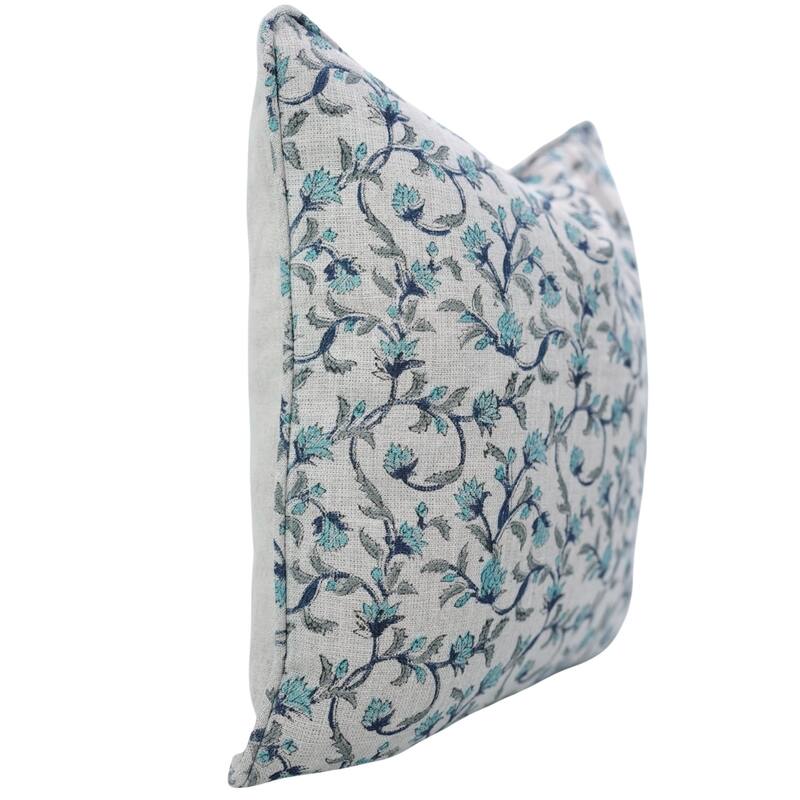 Fabdivine Pipine Fall Décor Farmhouse Hand Block Print Pillow Cover Sofa, Couch Cushion Case Linen - Pillow Covers - Pushap Varsha- Turquoise or Dark Blue - 14" x 14"