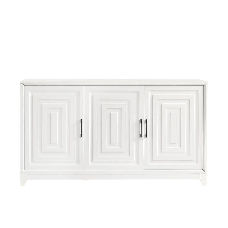 White 59.1" TV Stand Console Cabinet with Wood Legs for TVs Up to 65"