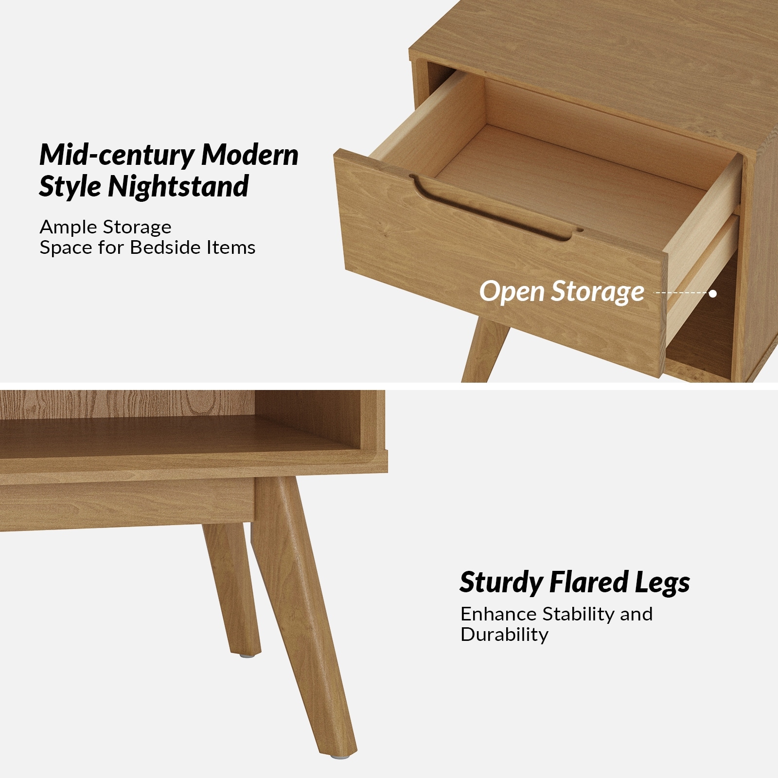 Claudio id-century modern-style Nightstand with Handle-free