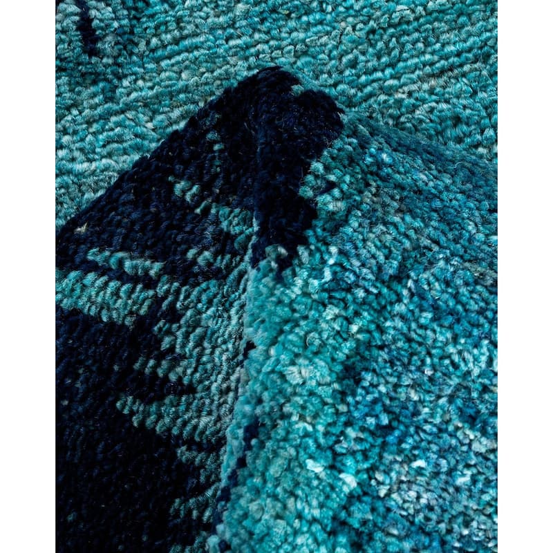 Modern One-of-a-Kind Hand-Knotted Runner Rug - Blue, 2' 6" x 10' 5" - 2' 6" x 10' 5"
