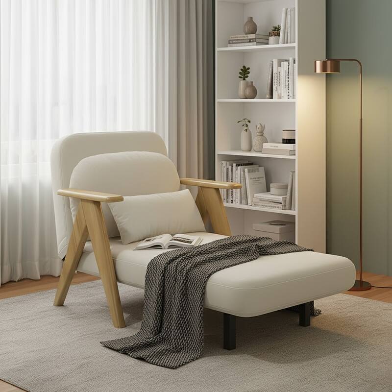 3-in-1 Foldable Reclining Sofa Chair - Beige