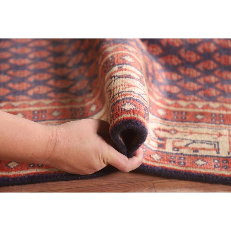 Hand Knotted Oriental 100% Wool Carpet Traditional All-Over Navy Blue & Blues Botemir Runner Rug - 10' 1'' X 3' 4''