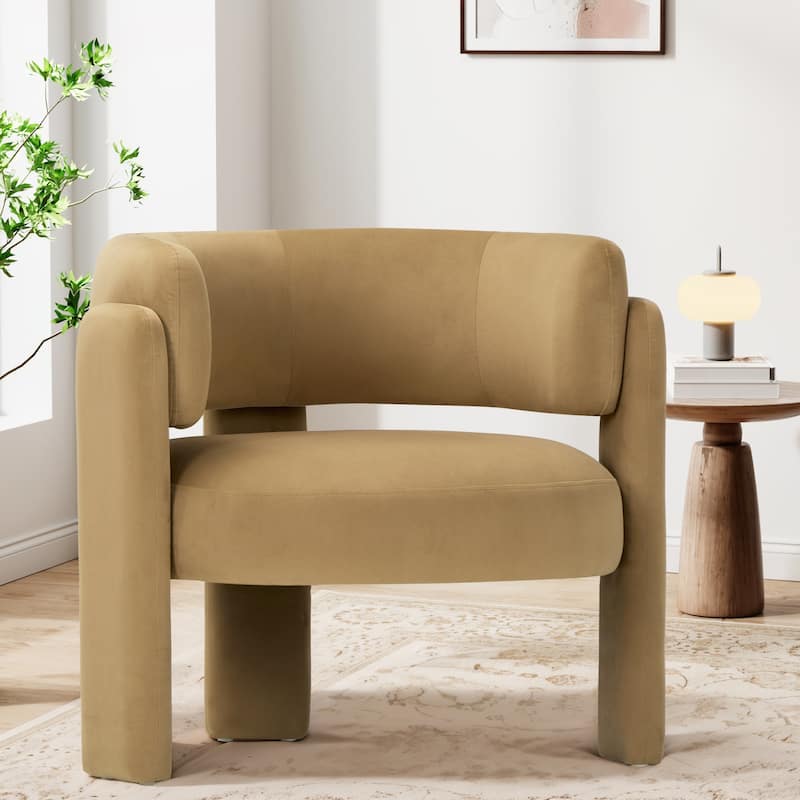 RENEWLINE Modern Velvet Barrel Accent Chair - 3-Leg Design for Living Room, Bedroom