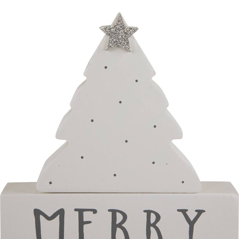 Star Topped Tree "Merry Christmas" Wooden Block Decoration - 6.75"