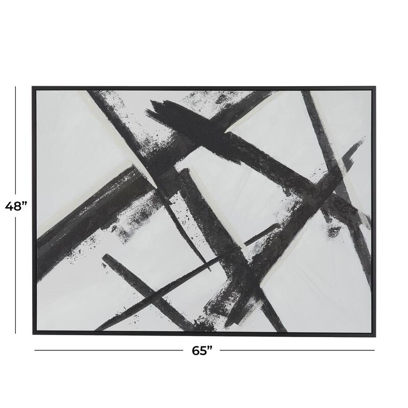 Canvas Abstract Living Room Framed Wall Art with Black Frame - Black - Roche River Decor