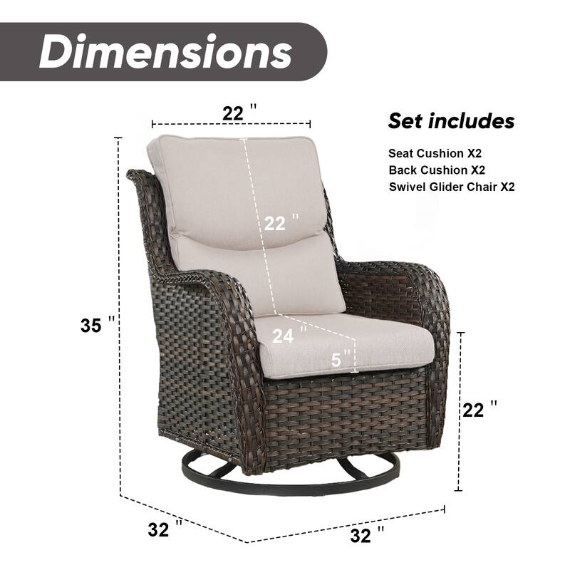 2 Pieces Outdoor Gliders Swivel Chairs with 5-Inch Thick Cushions