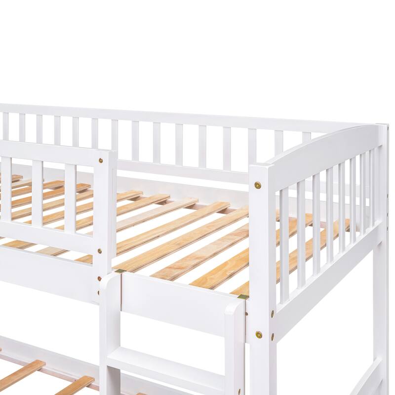 Stairway Twin Over Twin Bunk Bed with Stairs Cabinet, Built-in Ladder and Safety Guardrails, Floor Bed Storage Platform Bed