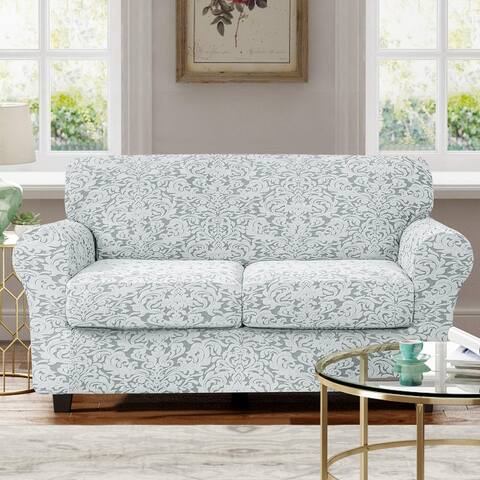 Subrtex Jacquard Damask Loveseat Slipcover Cover with 2 Separate Cushion Cover