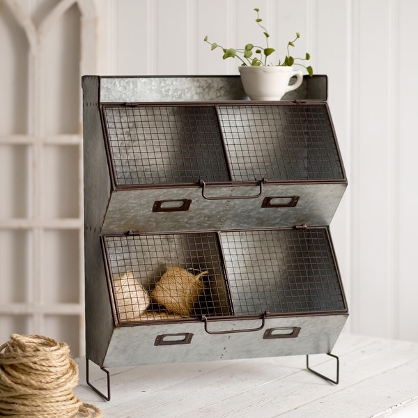 Four Bin Wall Organizer with Wire Mesh Lids