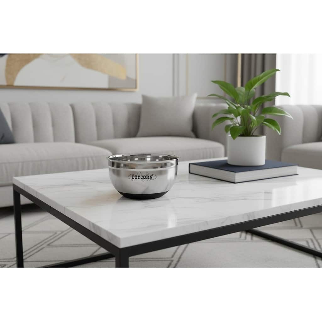 HomeRoots Sleek Stainless Steel Popcorn Serving Bowl - 10.00 in. x 5.50 in. x 5.00 in.