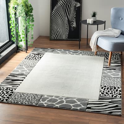 Crystal Collection Animal Print Border Design Area Rug