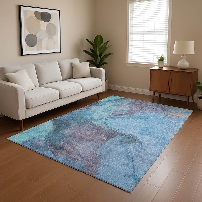 Premium Washable Super Soft Abstract Watercolor Mayfield Rug - Blue - 3' x 5'