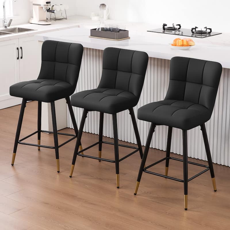 Faux Leather Swivel Counter Height Barstools Set of 2 with High Back - 38.98"H x 17.72"W x 21.26"D