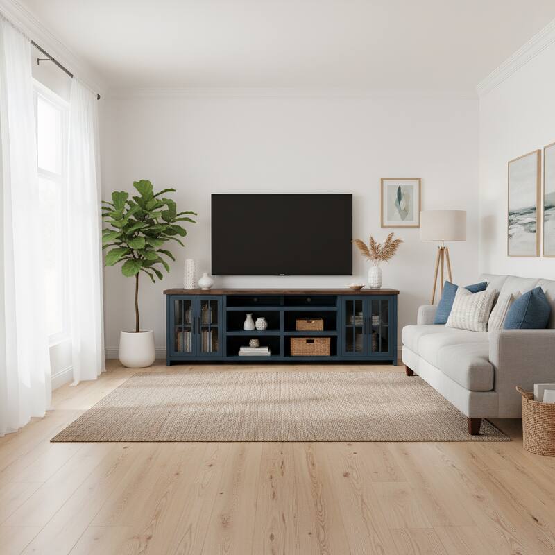 Bridgevine Home Modern Farmhouse 96 inch TV Stand Console for TVs up to 100 inches, No Assembly Requried, Two-Tone Finish