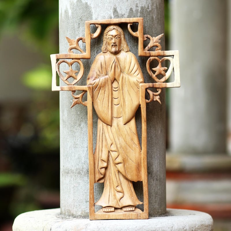 Novica Handmade Blessed Jesus Wood Relief Panel