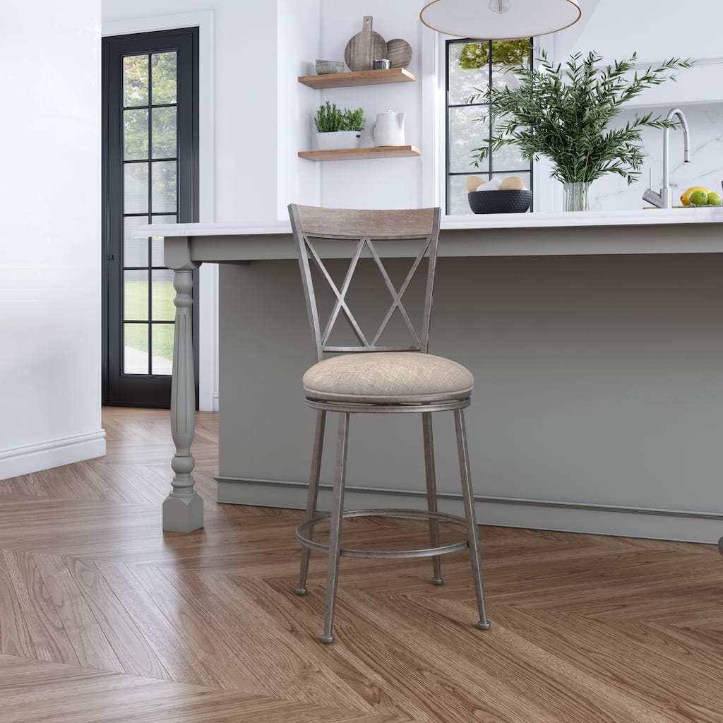 Hillsdale Stewart Indoor/Outdoor Swivel Counter Stool in Aged Pewter - 41.5"H x 20.5"W x 18"D