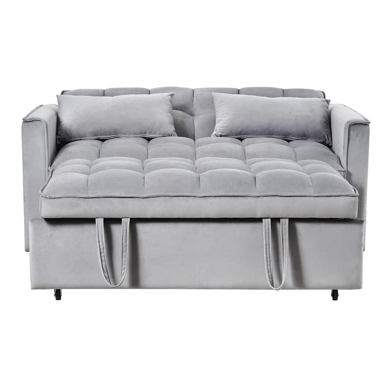 3 in1 Loveseat Convertible Pull-out Sleeper Sofa Bed, Adjustable Backrest Velvet Loveseat Futon Sofa with Pillows, Pockets