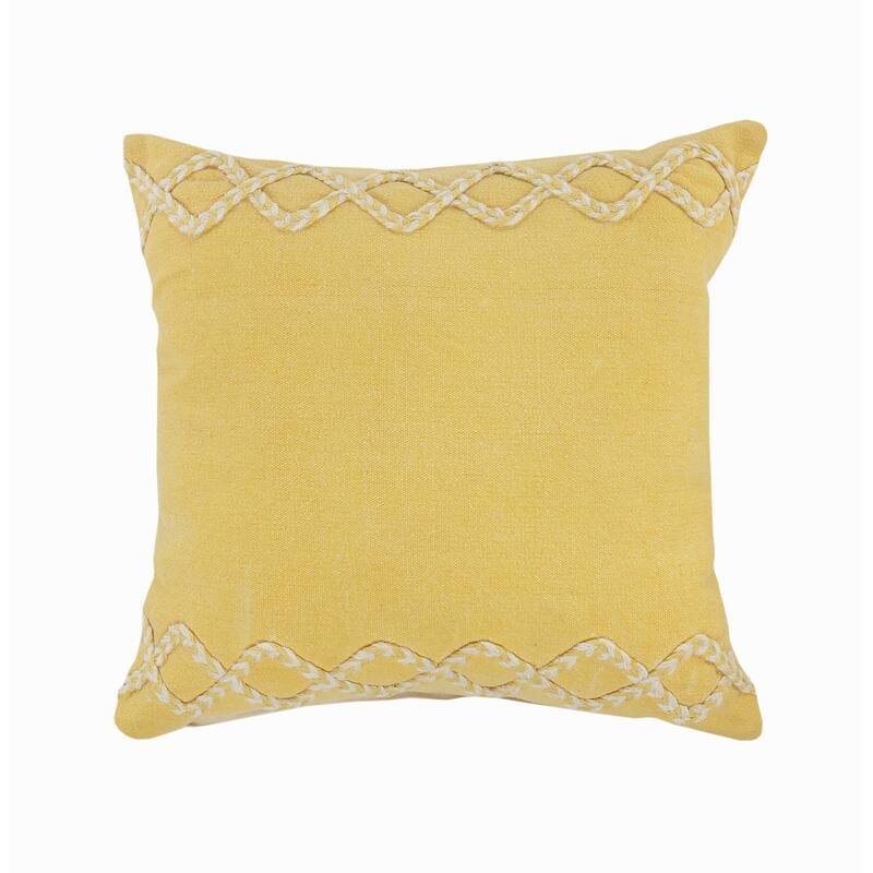 HomeRoots 20" X 20" Yellow and White Braided Cotton Zippered Pillow