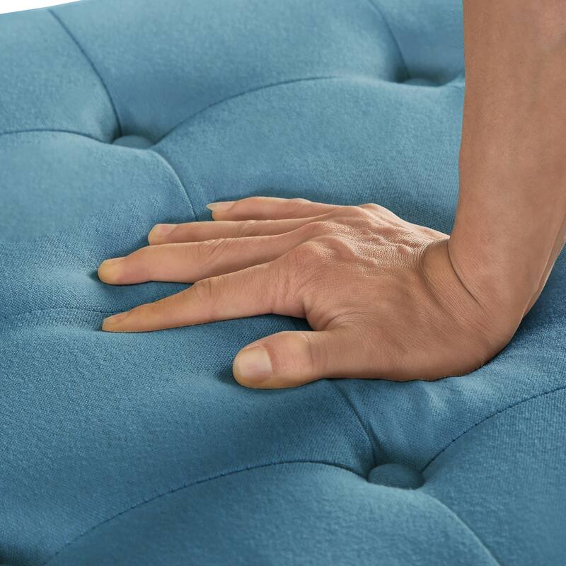 Large square storage ottoman with wooden legs,Upholstered button tufted coffee table with nail trims,Light Blue