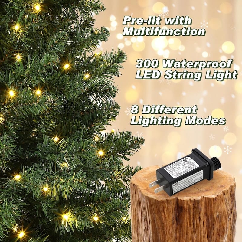 4.5 Ft Artificial Fiber Optic Christmas Tree, Pre-Lit Artificial Potted Xmas Tree with 300 Led Lights