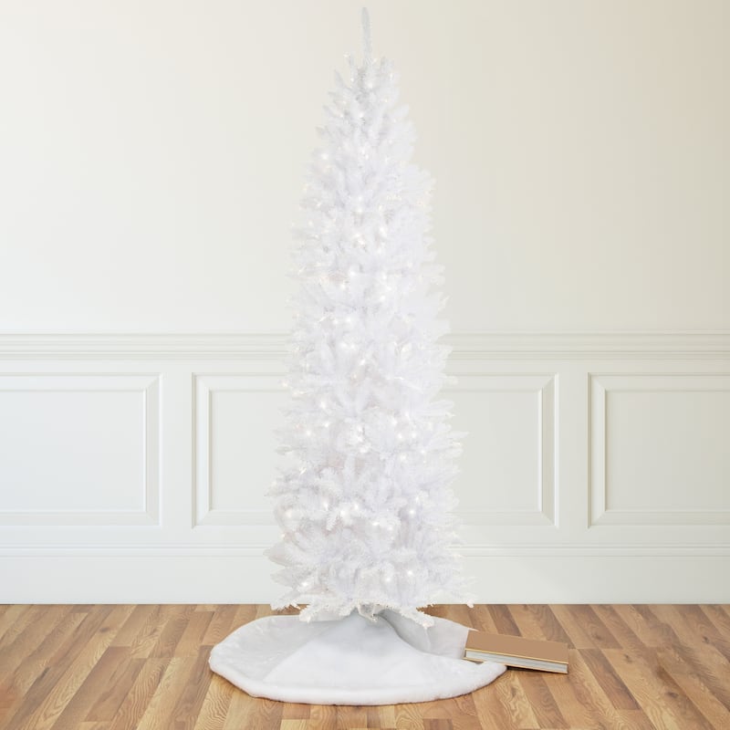 9' Pre-Lit Rapids White Pine Pencil Artificial Christmas Tree Clear Lights
