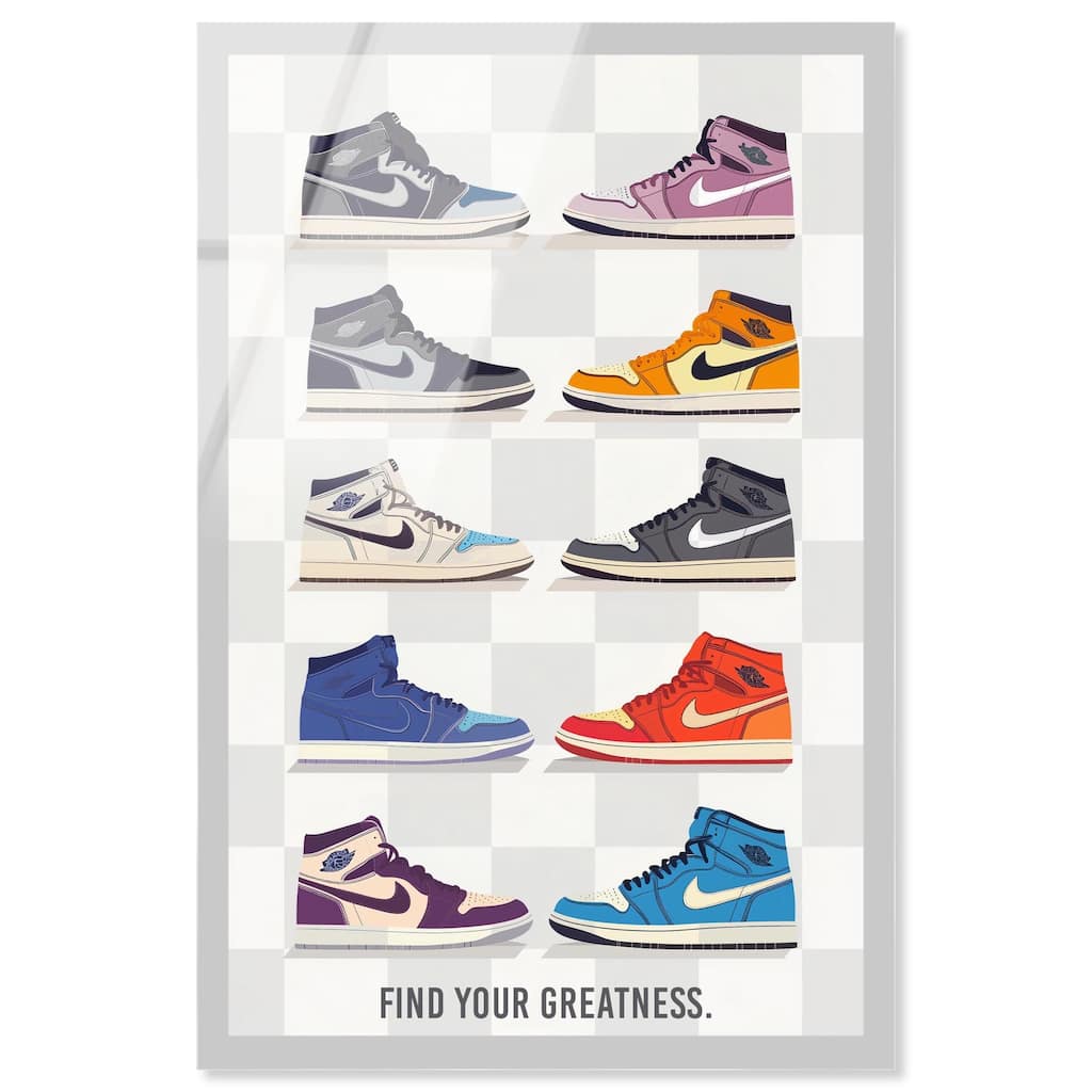 Find Your Greatness Sneakers Acrylic by Art Remedy, Ready to Hang