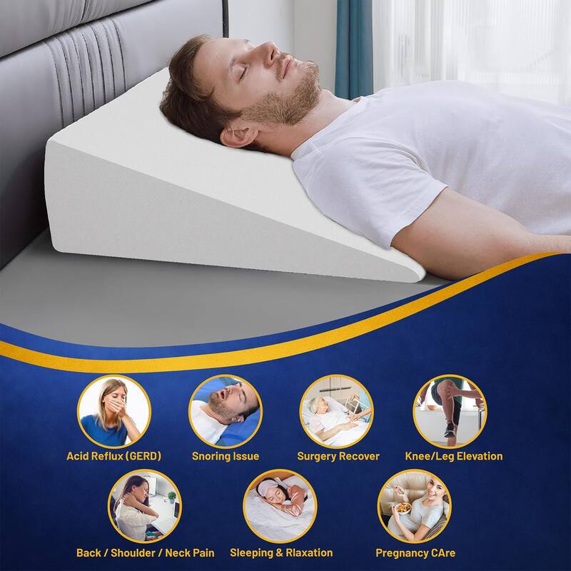 Bed Wedge Pillow - Foam Incline Cushion System for Legs and Back Support Pillow - Acid Reflux, Heartburn, Reading, White