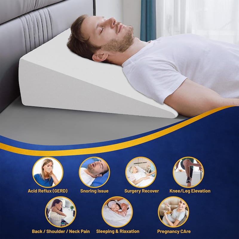 Bed Wedge Pillow - Foam Incline Cushion System for Legs and Back Support Pillow - Acid Reflux, - White