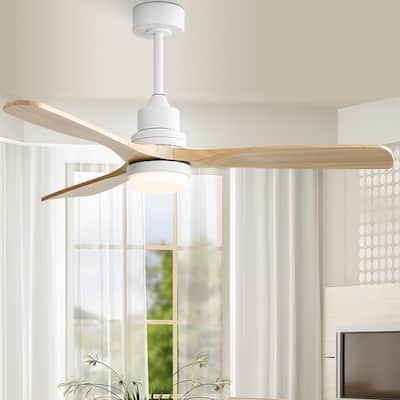 52" and 60" White Ceiling Fan with Light and Remote,Soild Wood Blades,Revresible DC Motor-Modern,Simplistic