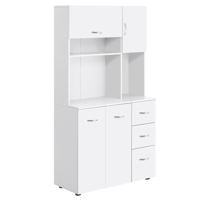 HOMCOM 66" Kitchen Pantry Microwave Hutch with 4 Large Cabinets, White
