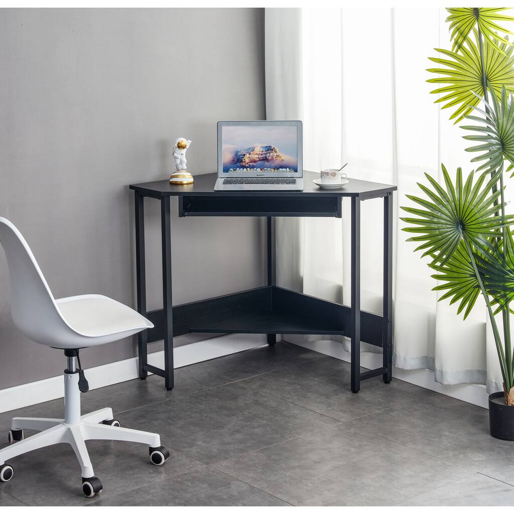 Triangle Computer Desk,Corner Desk With Smooth Keyboard Tray & Storage Shelves