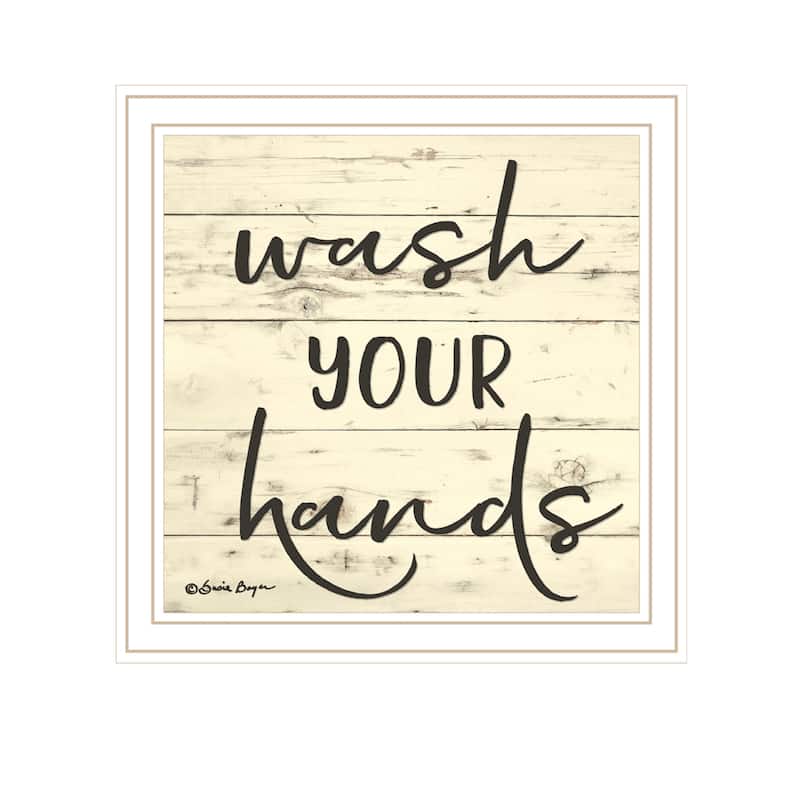 TrendyDecor4U "Wash Your Hands" Framed Print Wall Art - White