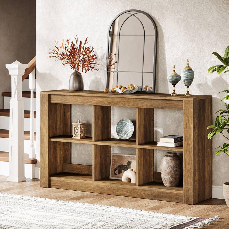 55-Inch Farmhouse Console Table with Storage, Narrow Long Sofa Table Behind the Couch - 55.12" L x 13.77" W x 33.46" H