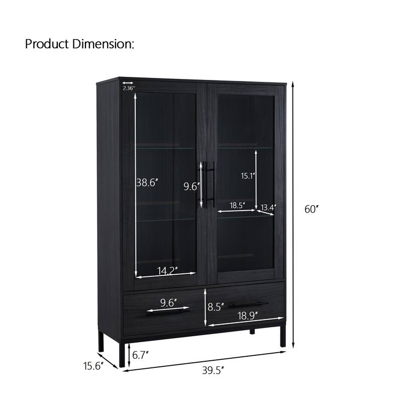Display Cabinet Floor Cabinet with LED Light Strips, Accent Cabinet File Cabinet Base Cabinet with Metal Legs