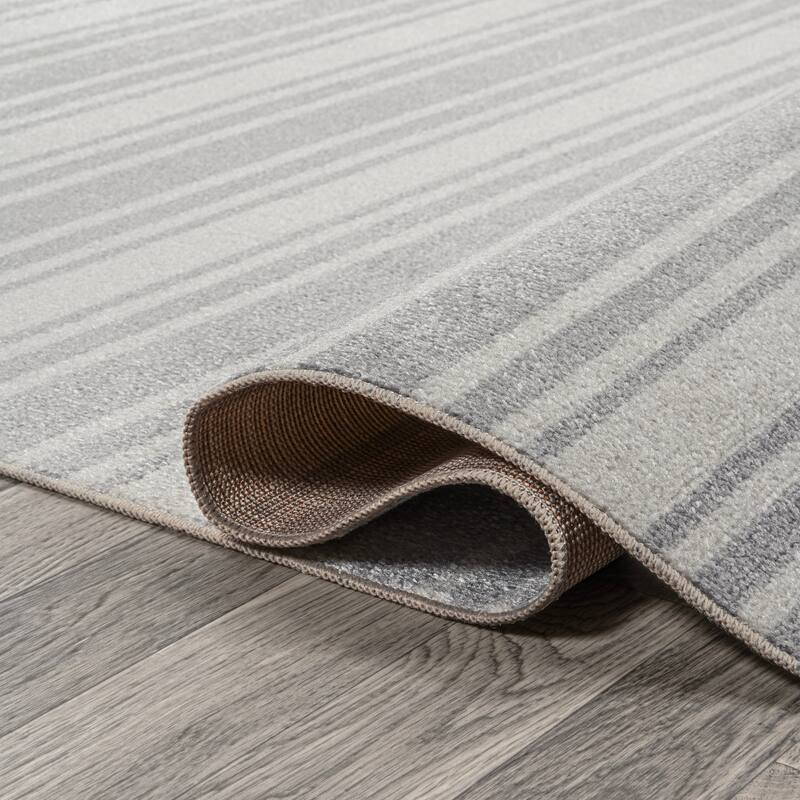 JONATHAN Y Maze Two-Tone Striped Classic Low-Pile Machine-Washable Cream/Light Gray Area Rug