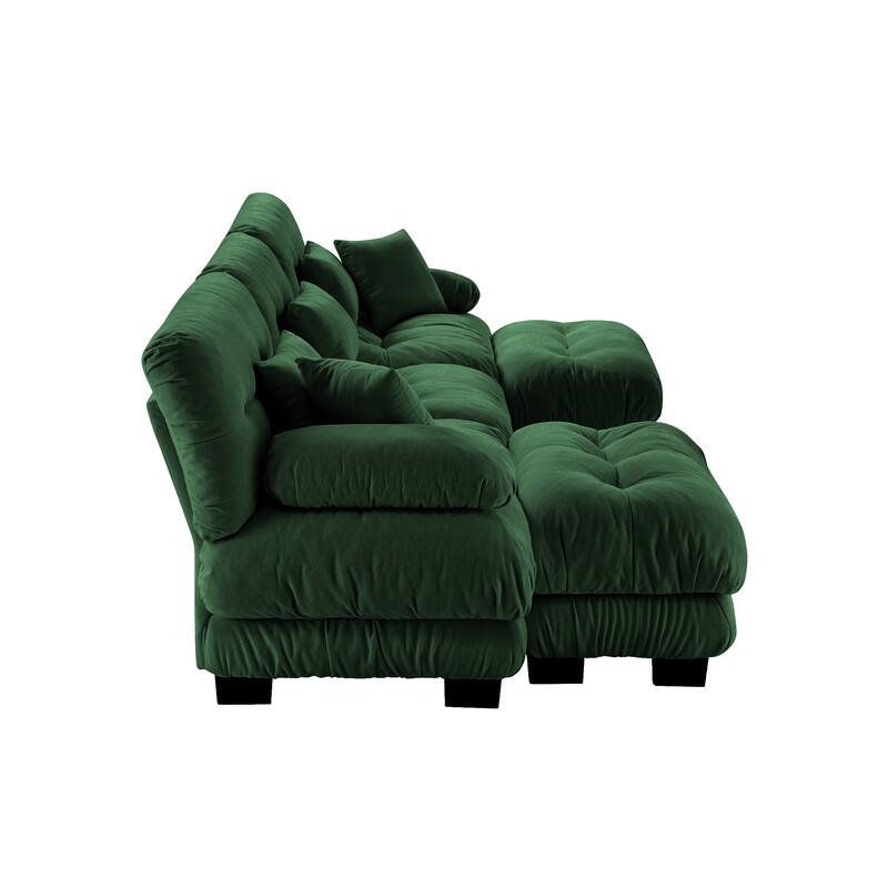 GDFStudio - Thalassian Chenille Cloud Inspired 3 Seater Sofa with Dual Ottomans