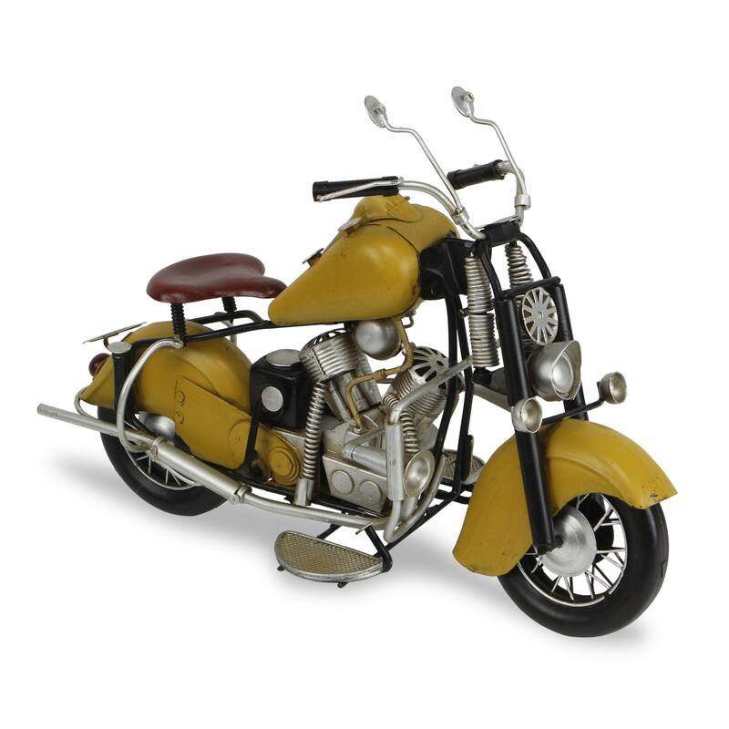 HomeRoots 8" Yellow and Black Metal Hand Painted Model Motorcycle - 15' X '8' X '7