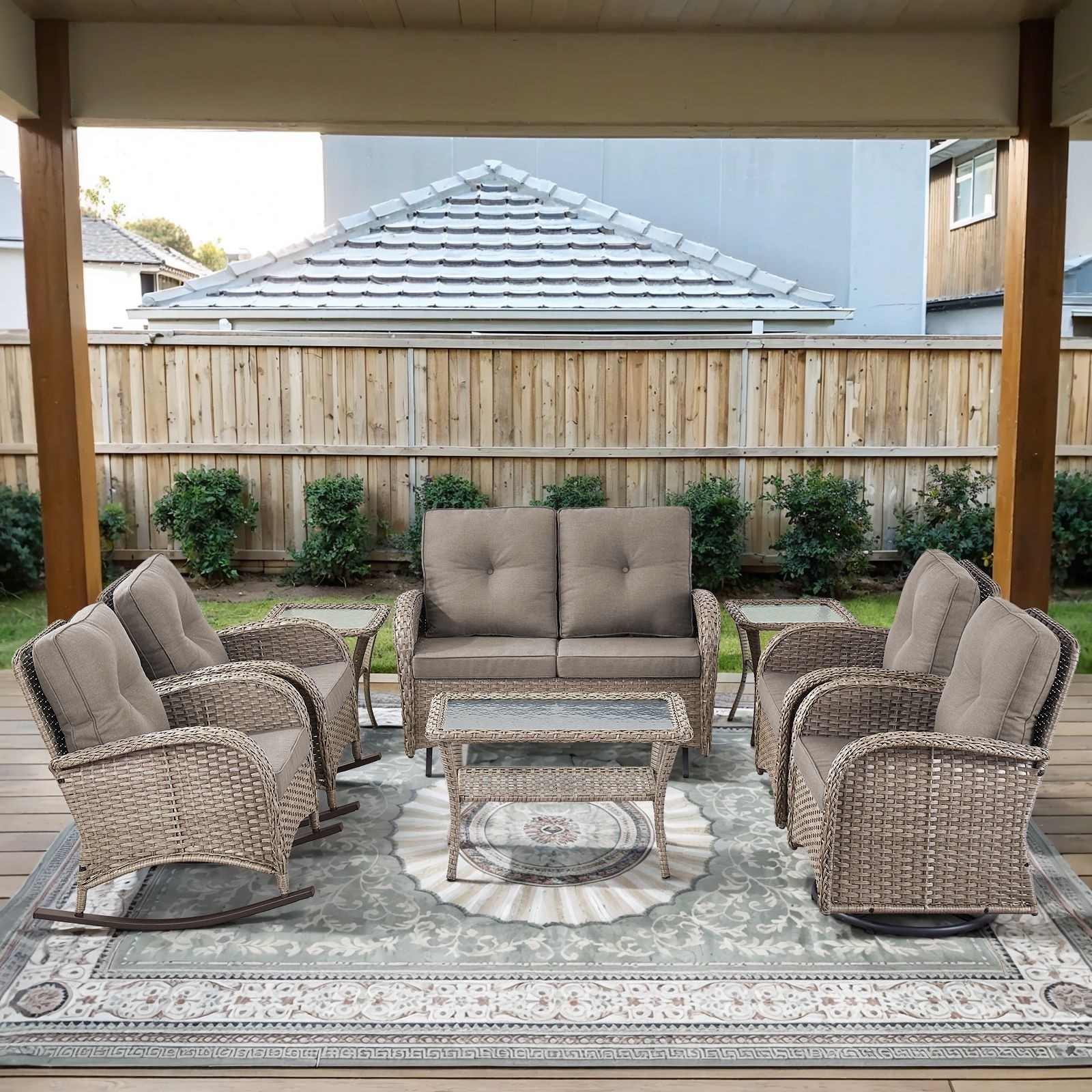 Gymojoy Outdoor Wicker Patio Furniture Loveseat Glider & Chair Set Weather-Resistant