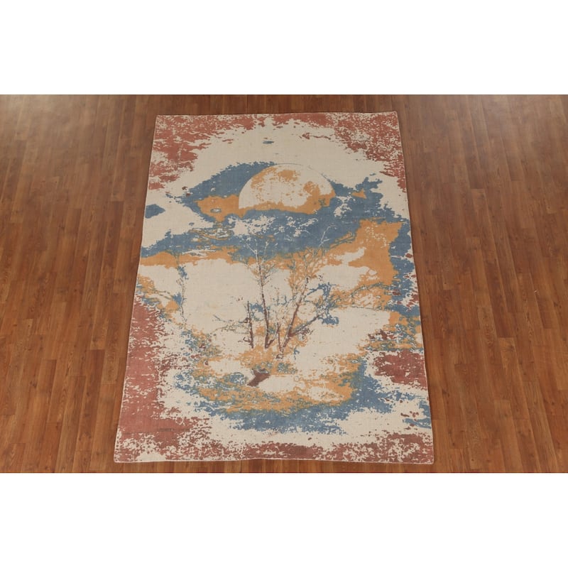 Nature Print Abstract Modern Area Rug Handmade Oriental Wool Carpet - 5'3"x 7'7"
